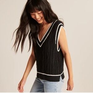 Abercrombie Cropped Varsity V-Neck Sweater
